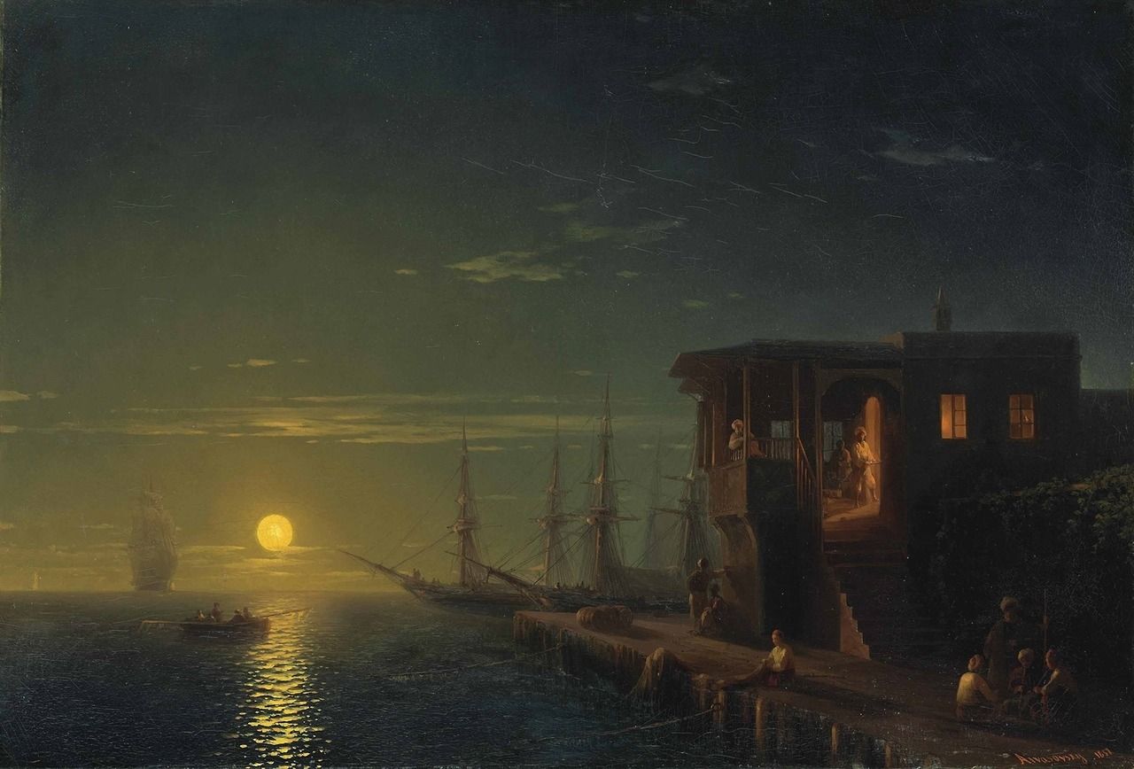 An Ottoman coffee-house in the moonlight, 1857, Ivan Konstantinovich Aivazovsky.jpg