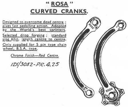 Cyclo in 1938 advertised 'Rosa' curved cranks for peformance.jpg