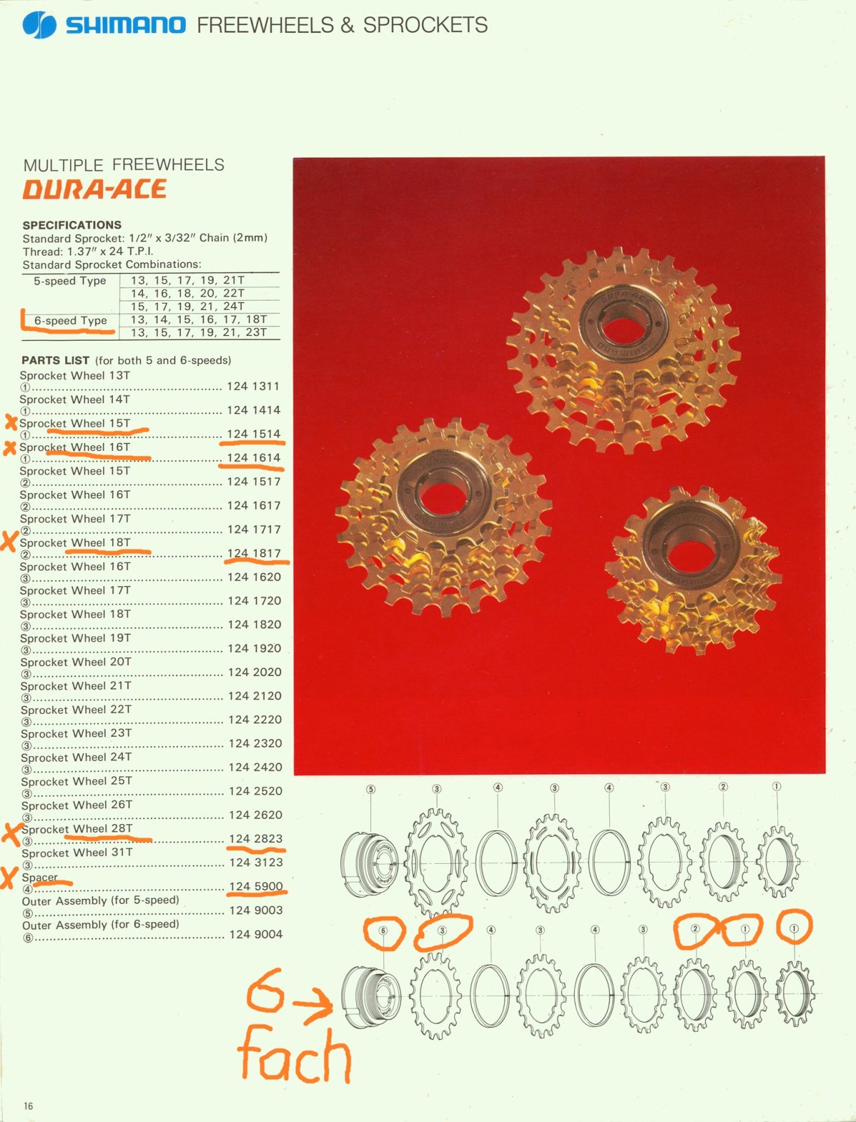 Dura Ace erste Generation_Schraubkränze gold_5fach und 6fach mit neuen Suchmarkierungen.jpg