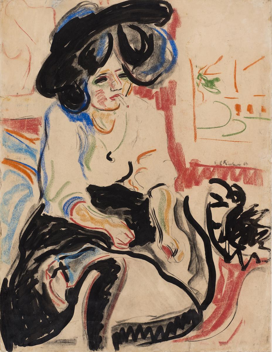 Ernst Ludwig Kirchner Junge Frau mit Zigarette, 1908-1909, Farbkreiden.jpg