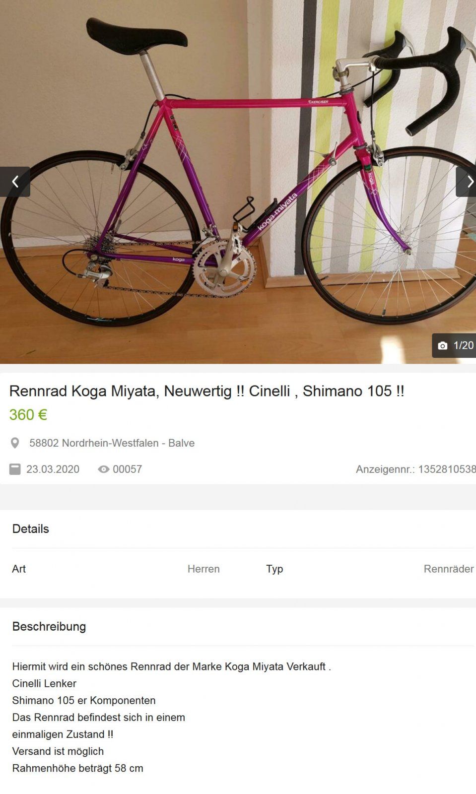 Screenshot_2020-03-24 Rennrad Koga Miyata, Neuwertig Cinelli , Shimano 105 .jpg