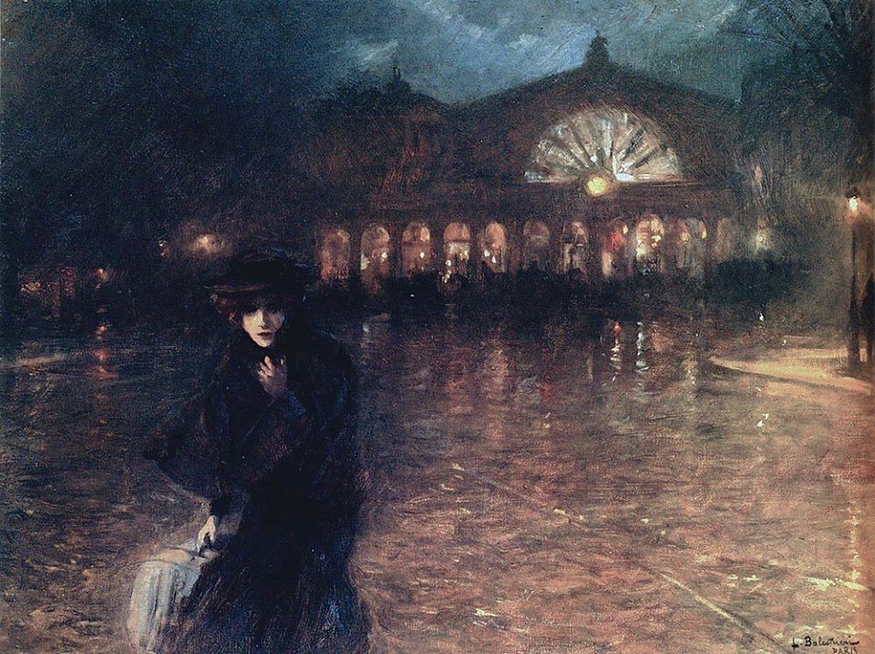 Woman on a Paris Street at Night - Lionello Balestrieri (1924).jpg