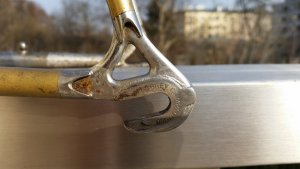 Jan de Reus Racing bicycle Columbus Campagnolo 1010b drop outs gold drillium brake bridge brem...jpg